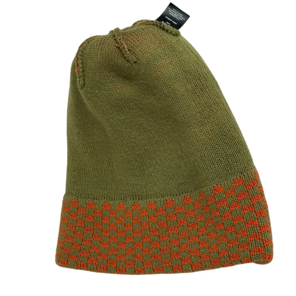 REI Co Op Kids L XL Fair Isle Poof Beanie Hat Orange Green Winter